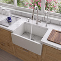 Alfi Brand 24" White Smooth Thick Wall Fireclay Sgl Bowl Farm Sink AB2418SB-W